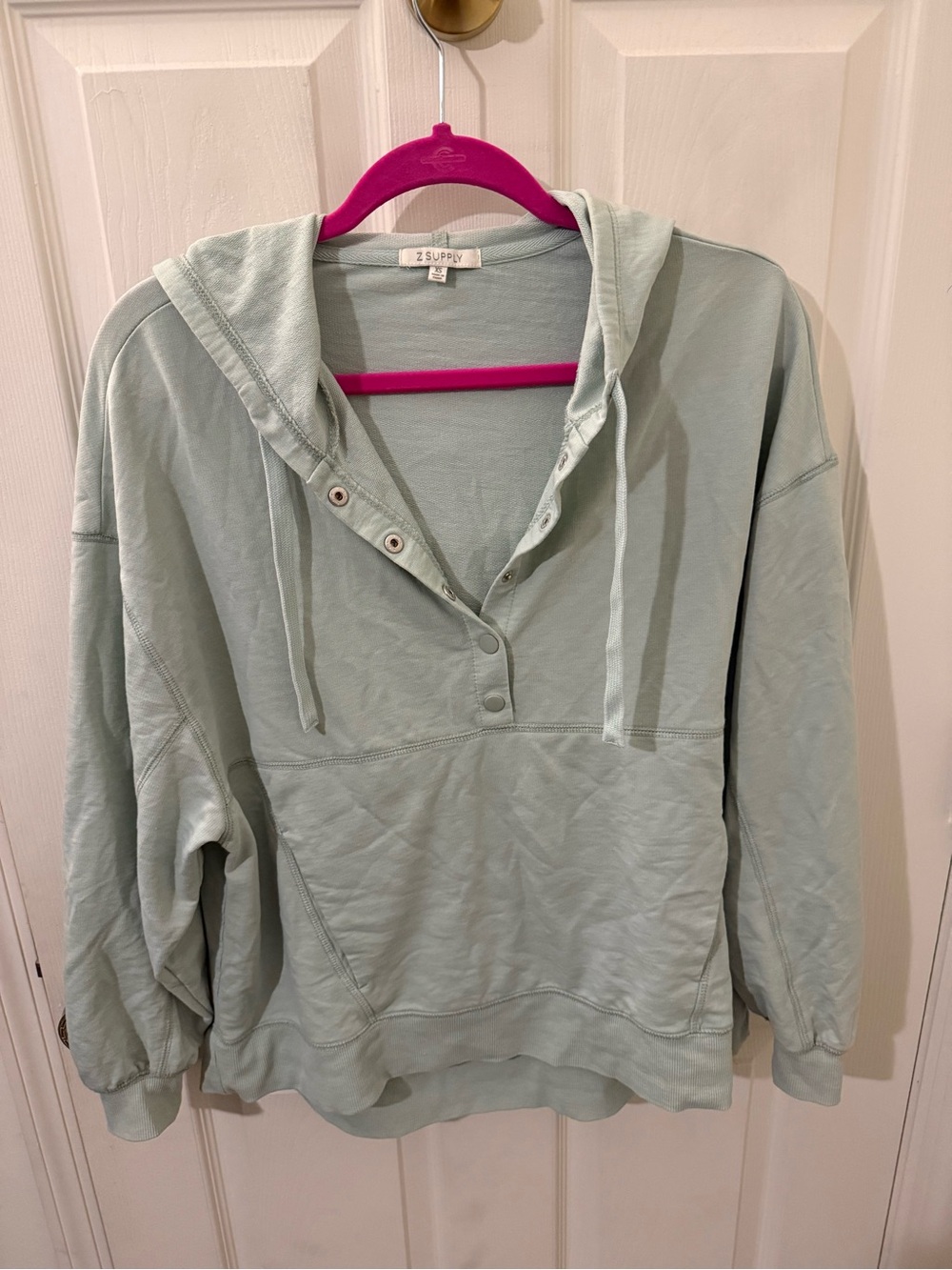 Z Supply Light Sage Green Snap-Front Hooded Pullover